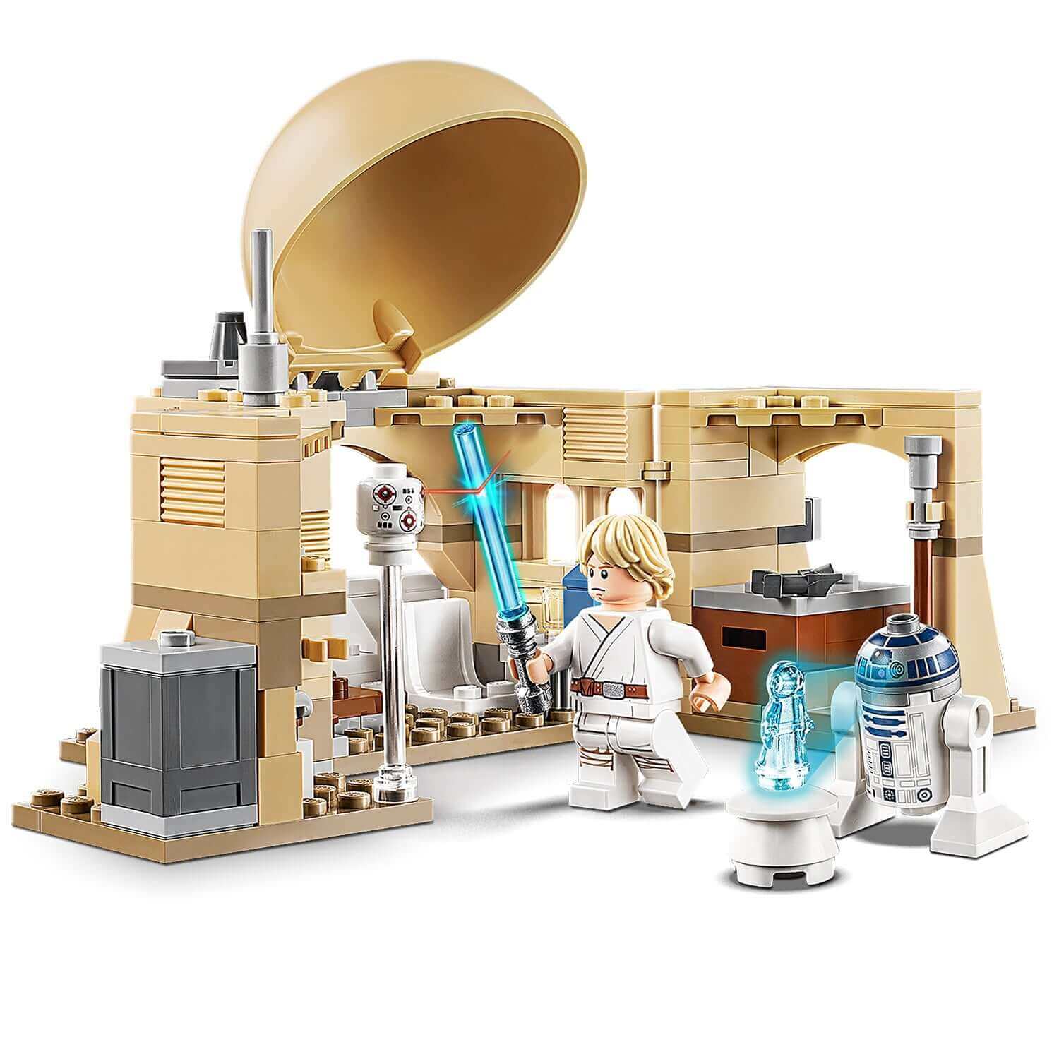 LEGO Star Wars Obi-Wan's Hut Playset 75270 with Luke Skywalker, R2-D2, and a droid, perfect for imaginative play.