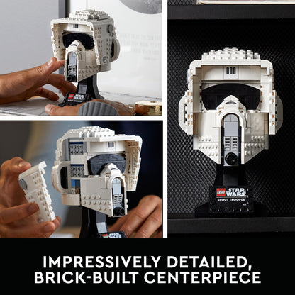 LEGO Star Wars Scout Trooper Helmet 75305, a detailed brick-built collectible centerpiece for adult fans.
