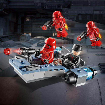 LEGO Star Wars Sith Troopers Battle Pack set with red troopers and a pilot in an action-packed scene.