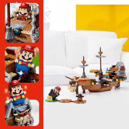 LEGO Super Mario Bowser Airship Expansion Set 71391 with Mario figure, featuring detailed ship and interactive play elements.