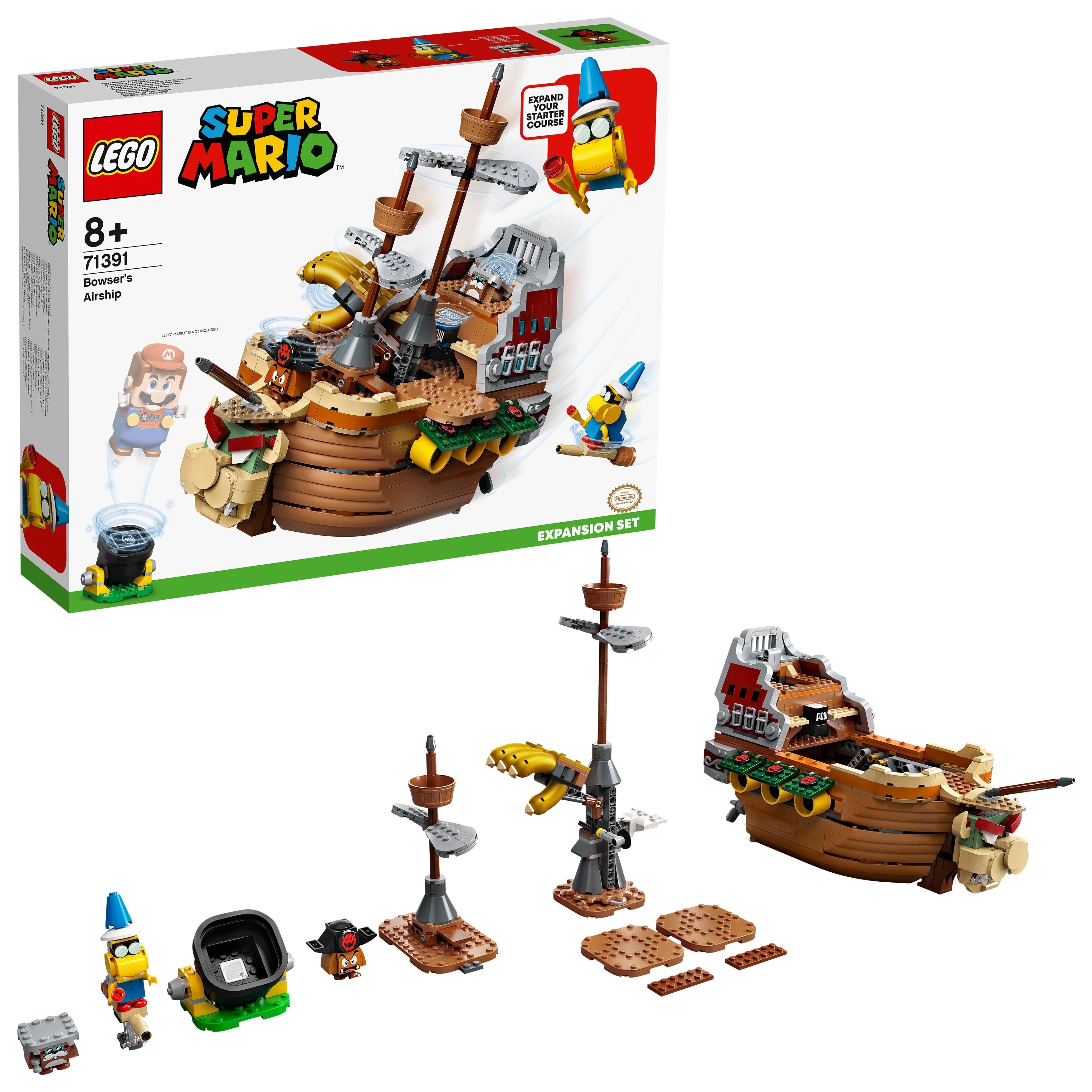 LEGO® Super Mario Bowser Airship Expansion Set 71391 with ship and accessories for interactive play.