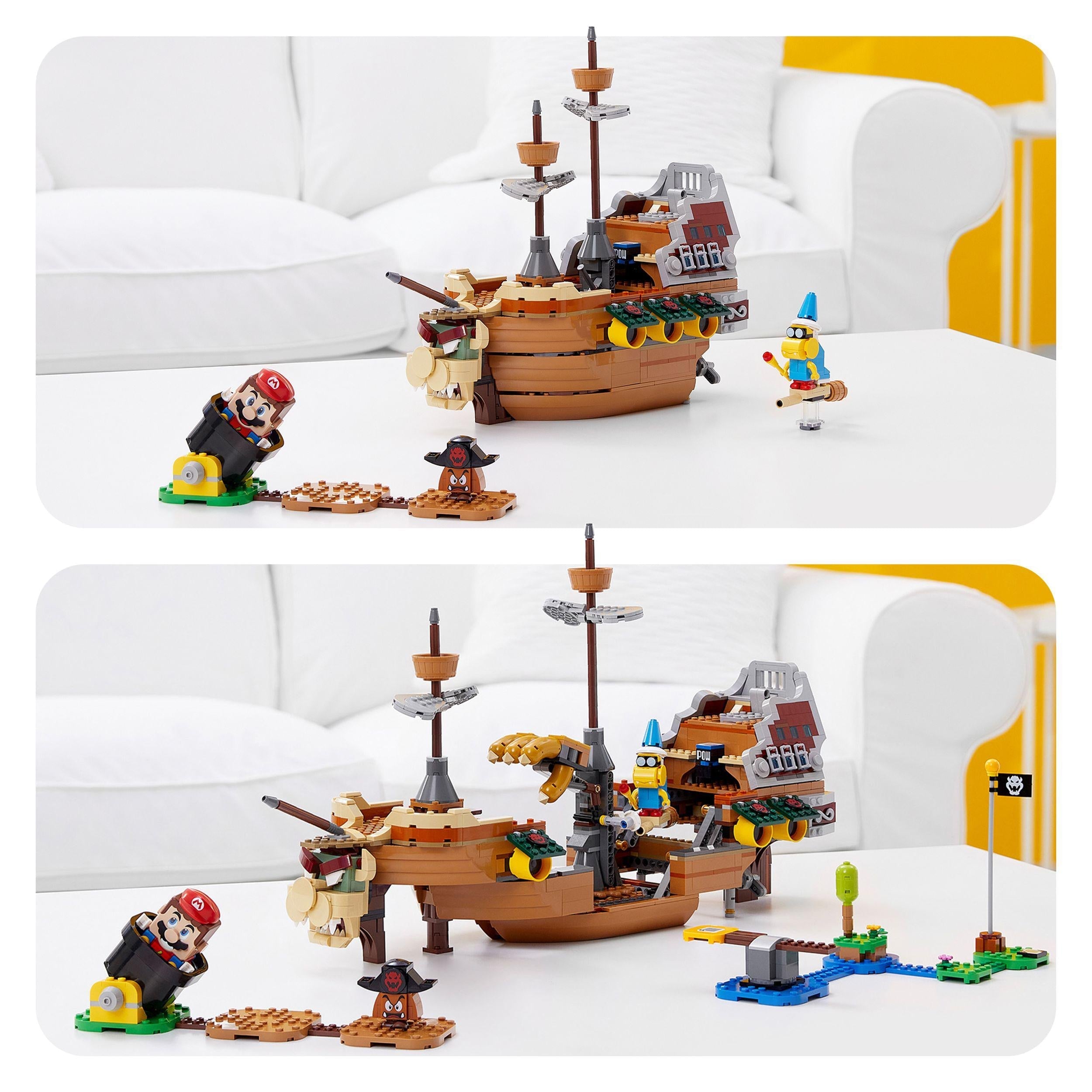 LEGO Super Mario Bowser Airship Expansion Set 71391 with characters and ship details, enhancing the Starter Course experience.