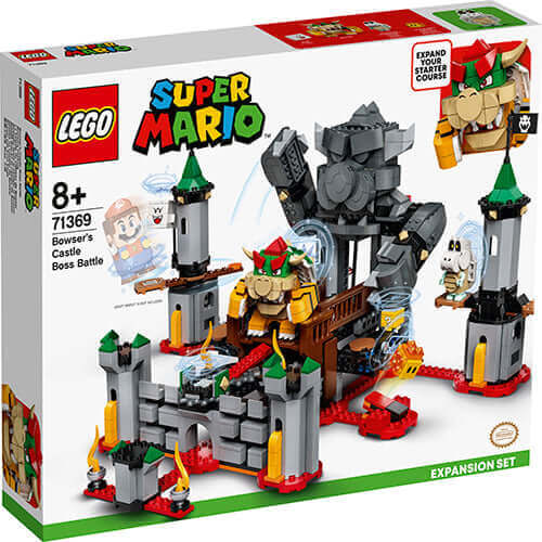 LEGO Super Mario Bowser's Castle Boss Battle Expansion Set 71369 with colorful castle design and characters.