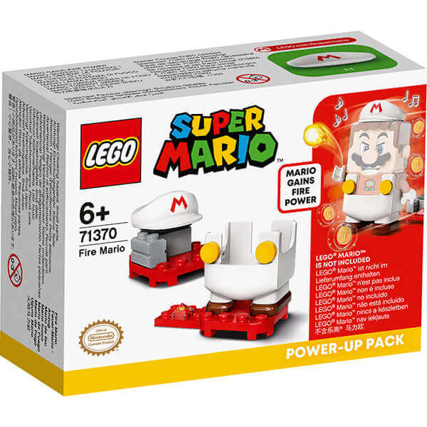 LEGO® Super Mario™ Fire Mario Power-Up Pack 71370 packaging featuring fire outfit and interactive gameplay elements.