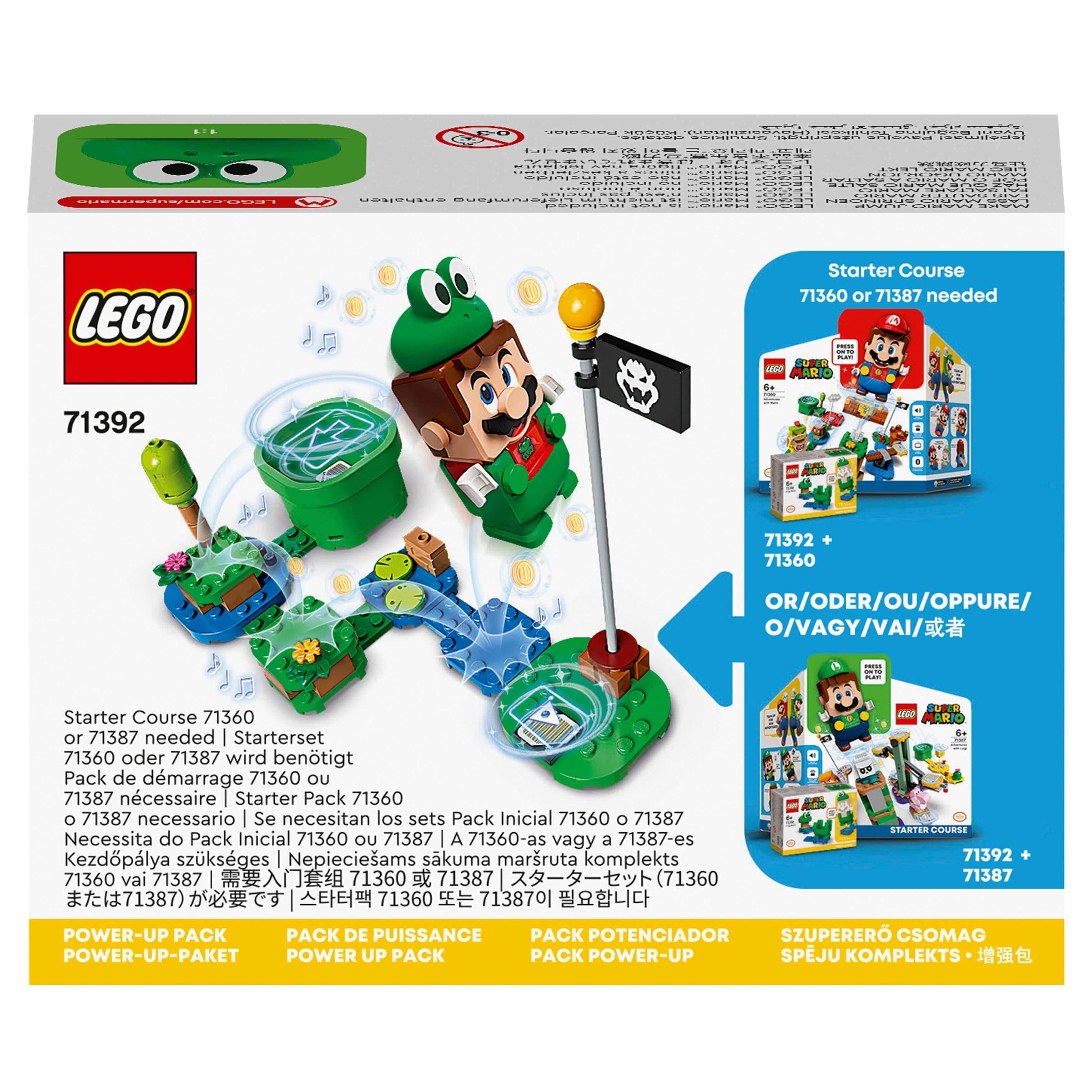 LEGO® Super Mario Frog Mario Power-Up Pack 71392 showing Frog Mario figure with accessories and gameplay options.