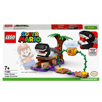 LEGO Super Mario Jungle Encounter Expansion Set 71381 featuring Chain Chomp with palm tree and interactive elements.