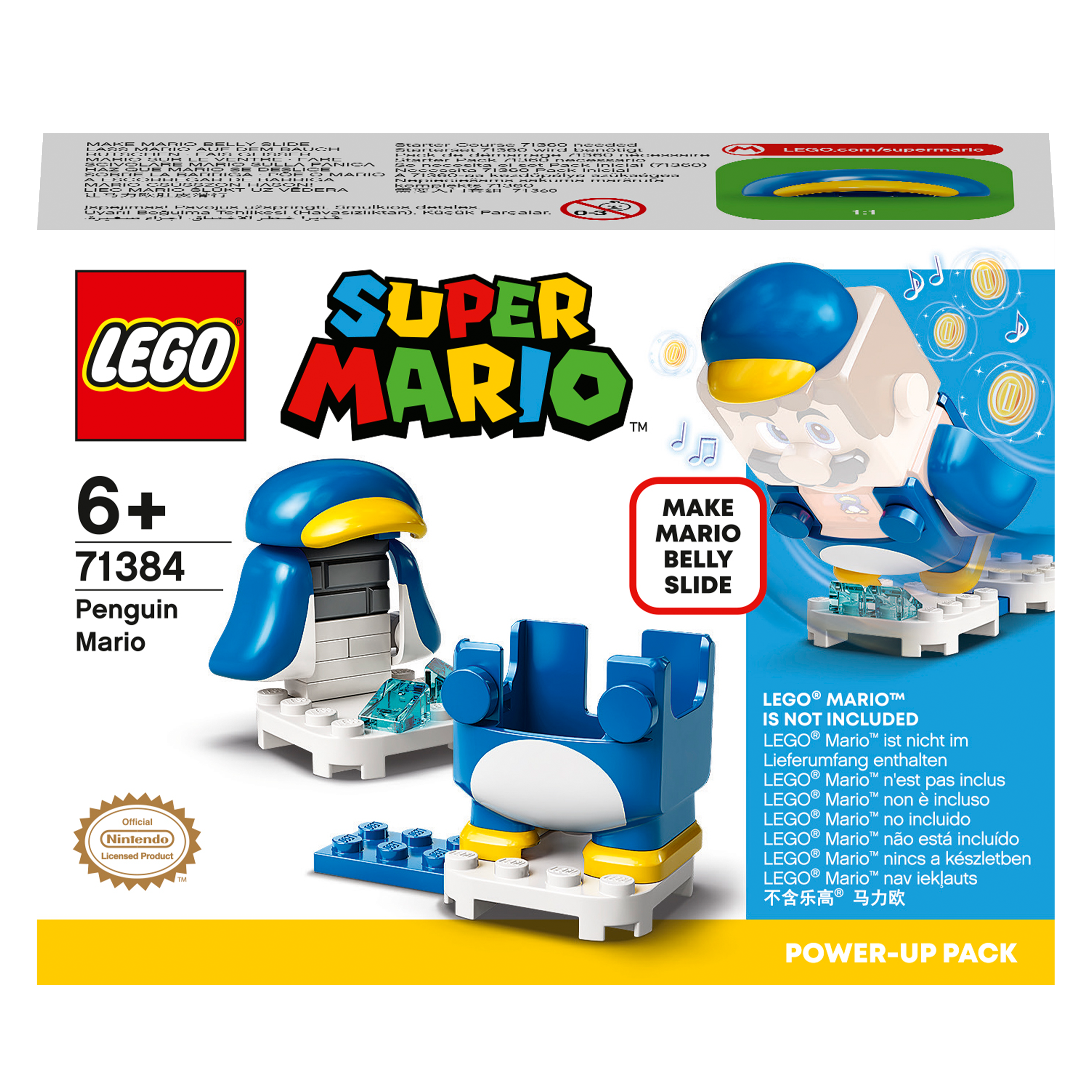 LEGO® Super Mario Penguin Mario Power-Up Pack 71384 for kids; features interactive suit for belly sliding fun.