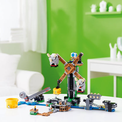 LEGO® Super Mario Reznor Knockdown Expansion Set 71390 featuring spinning challenges and Grrrol-seesawing elements.