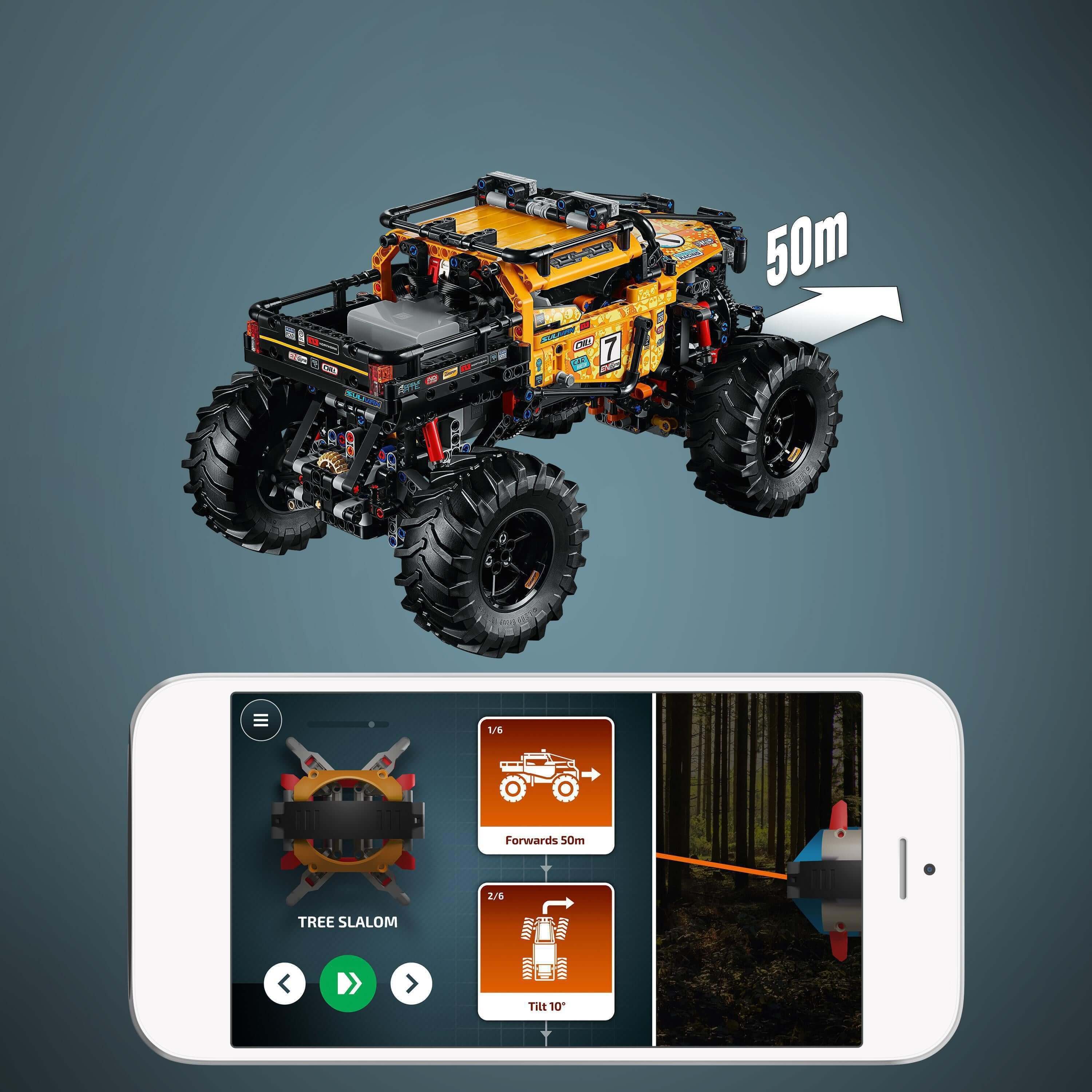 LEGO Technic 4x4 X-treme Off-Roader 42099 with CONTROL+ app showing remote control features.