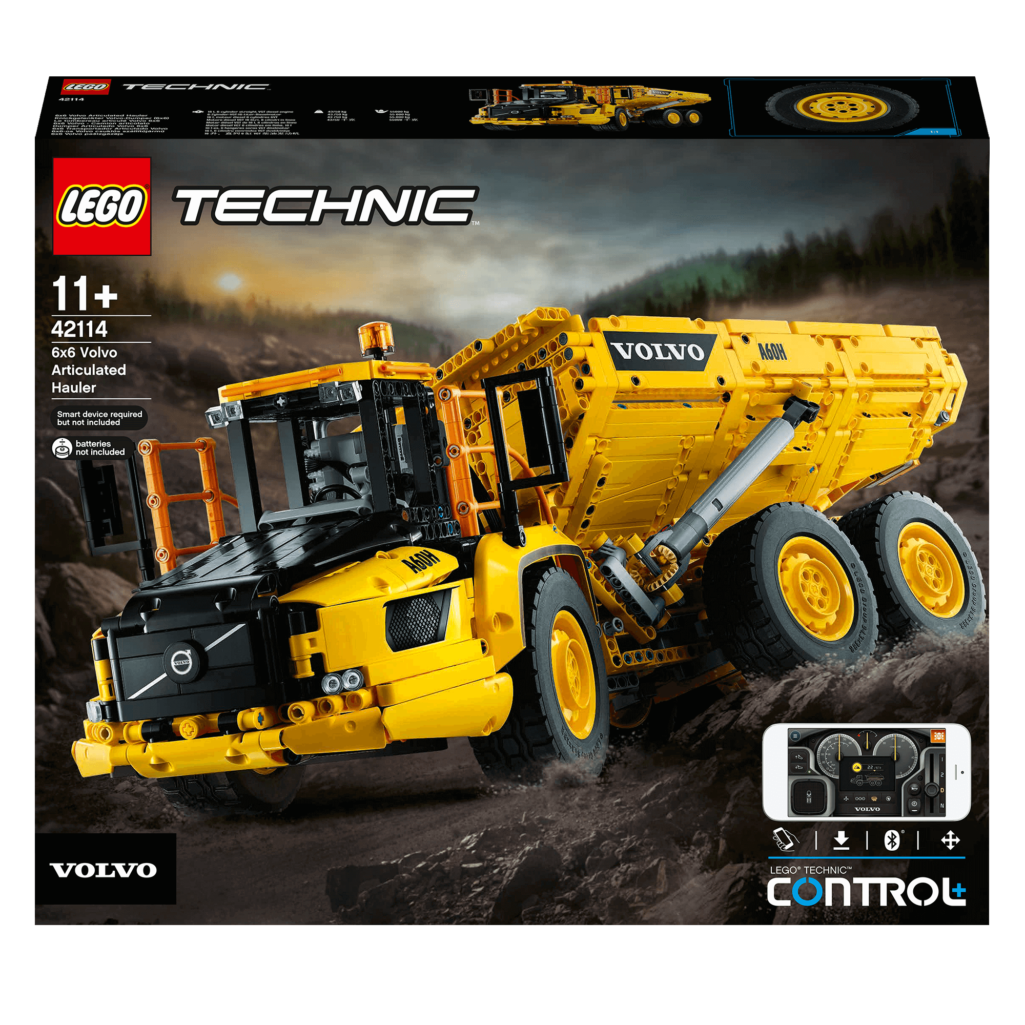 LEGO Technic 42114 6x6 Volvo Articulated Hauler Truck box, an exciting RC construction toy for kids.