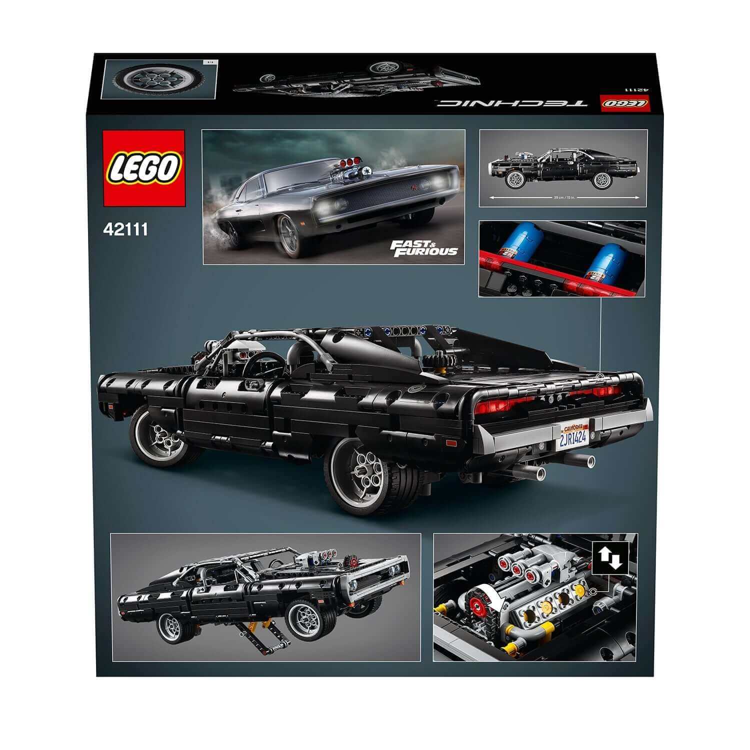 LEGO® Technic Dom's Dodge Charger F&F Set 42111 showcasing stunning details and iconic design from The Fast and The Furious.