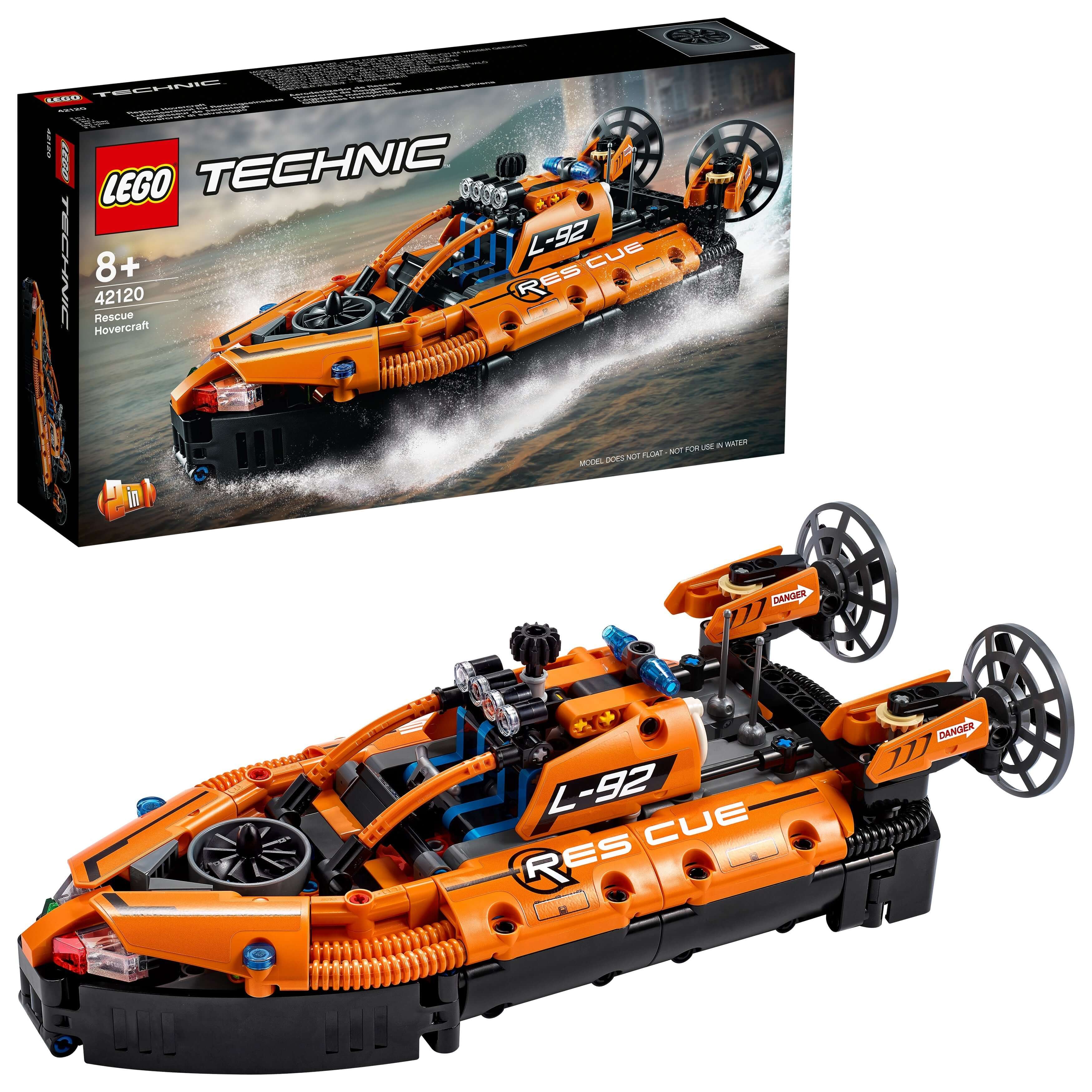 LEGO Technic Rescue Hovercraft Model Toy 42120 with authentic design and hovering feature, perfect for ages 8 and up.