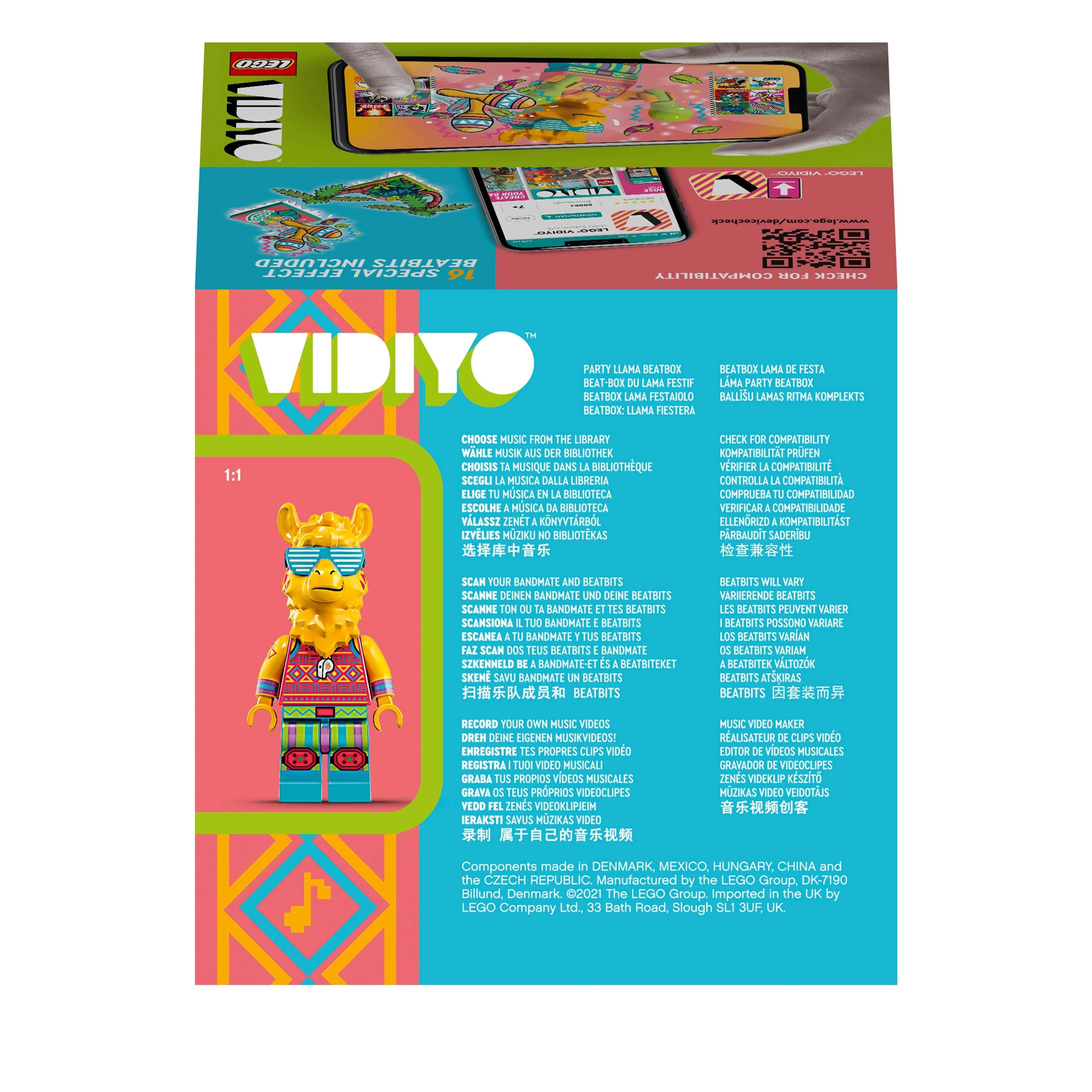 LEGO VIDIYO Party Llama BeatBox set packaging, inspiring kids to create fun music videos with an interactive app.