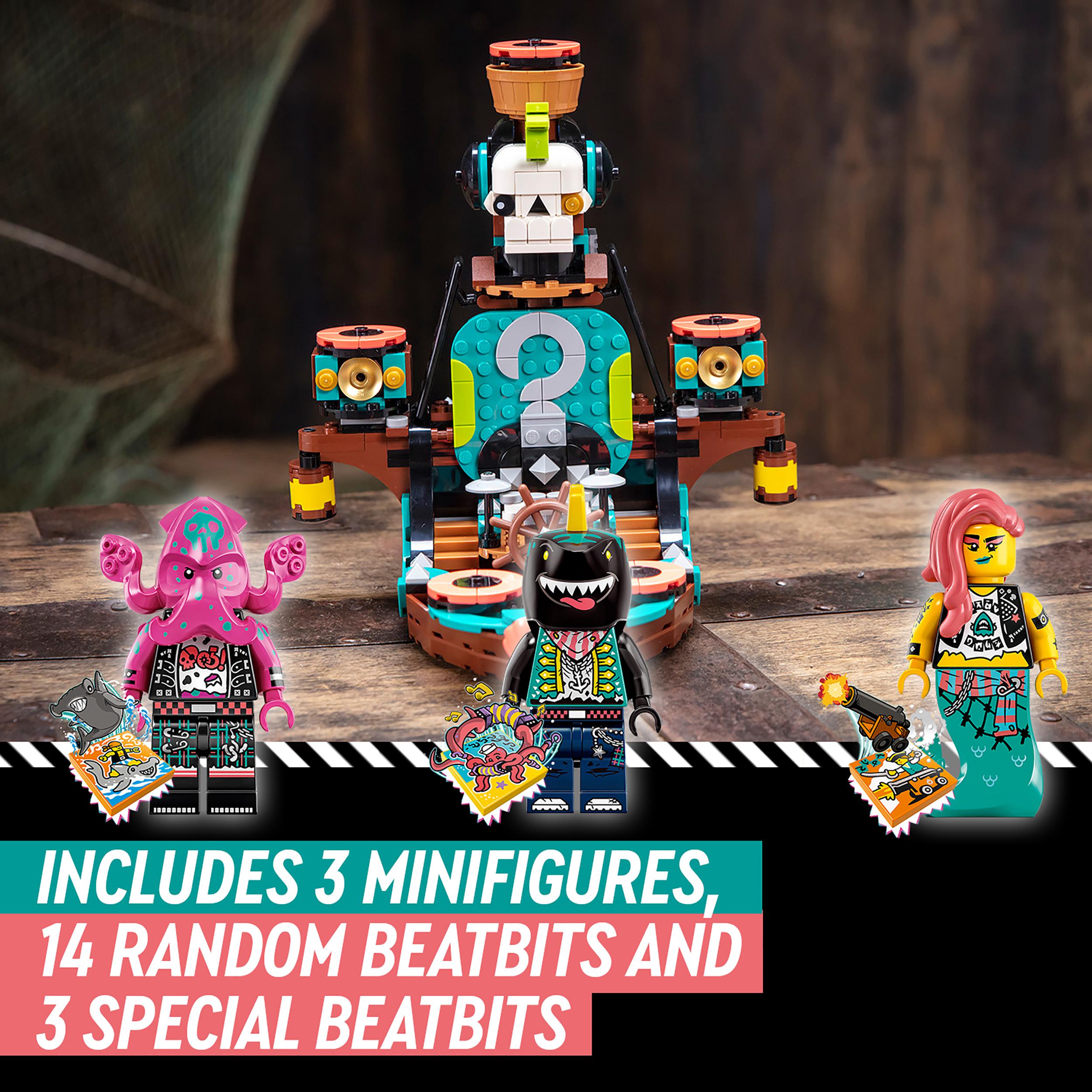 LEGO® VIDIYO Punk Pirate Ship set featuring 3 minifigures and various BeatBits for creative music videos.