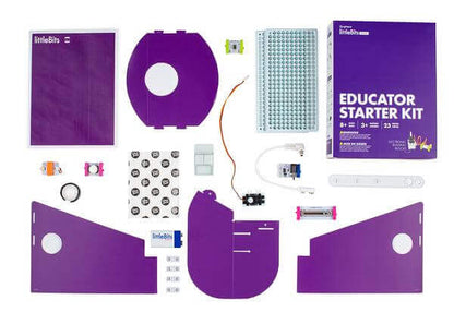 Sphero littleBits Educator Starter Kit components including circuit pieces and instructional materials.