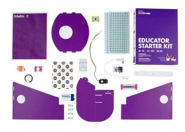 Sphero littleBits Educator Starter Kit components including circuit pieces and instructional materials.