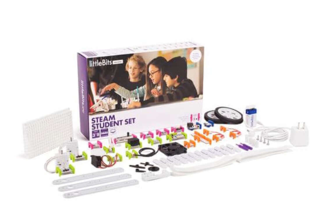 Sphero® BOLT+ Power Pack and FREE LittleBits STEAM Student Kit components displayed with box and parts.