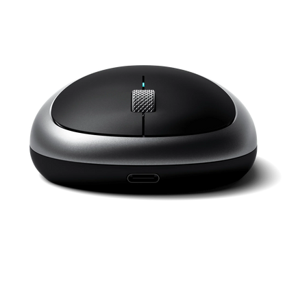 Satechi M1 Bluetooth Wireless Mouse with ergonomic design and Type-C charging port on a sleek black surface.