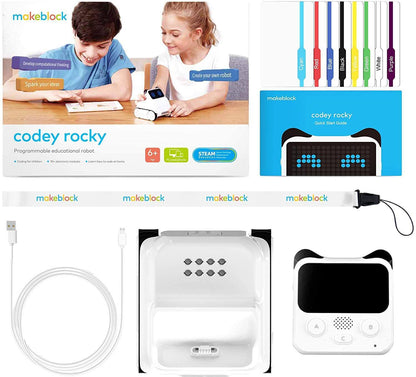 Makeblock Codey Rocky (Education Version) coding robot kit for STEAM education, featuring programming hardware and materials.