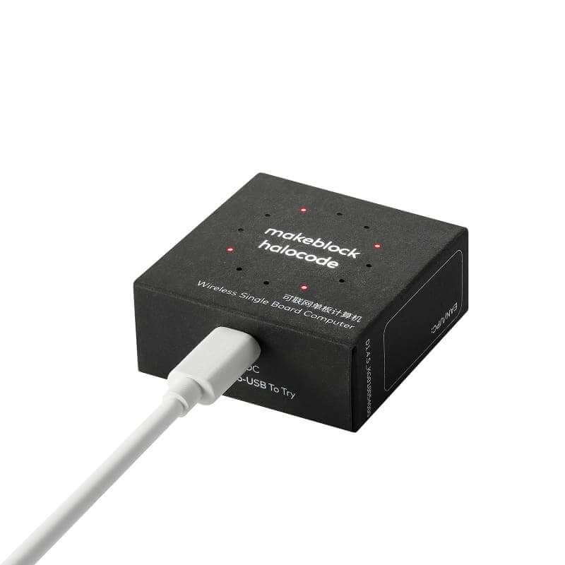 Makeblock HaloCode V2 wireless single board computer with USB connection and built-in sensors.