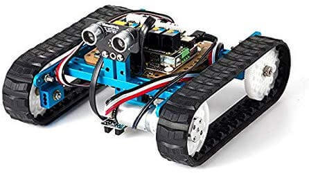 Makeblock Ultimate Robot Kit V2.0 mBot robotic arm tank with motors and sensors, ideal for learning robotics and programming.