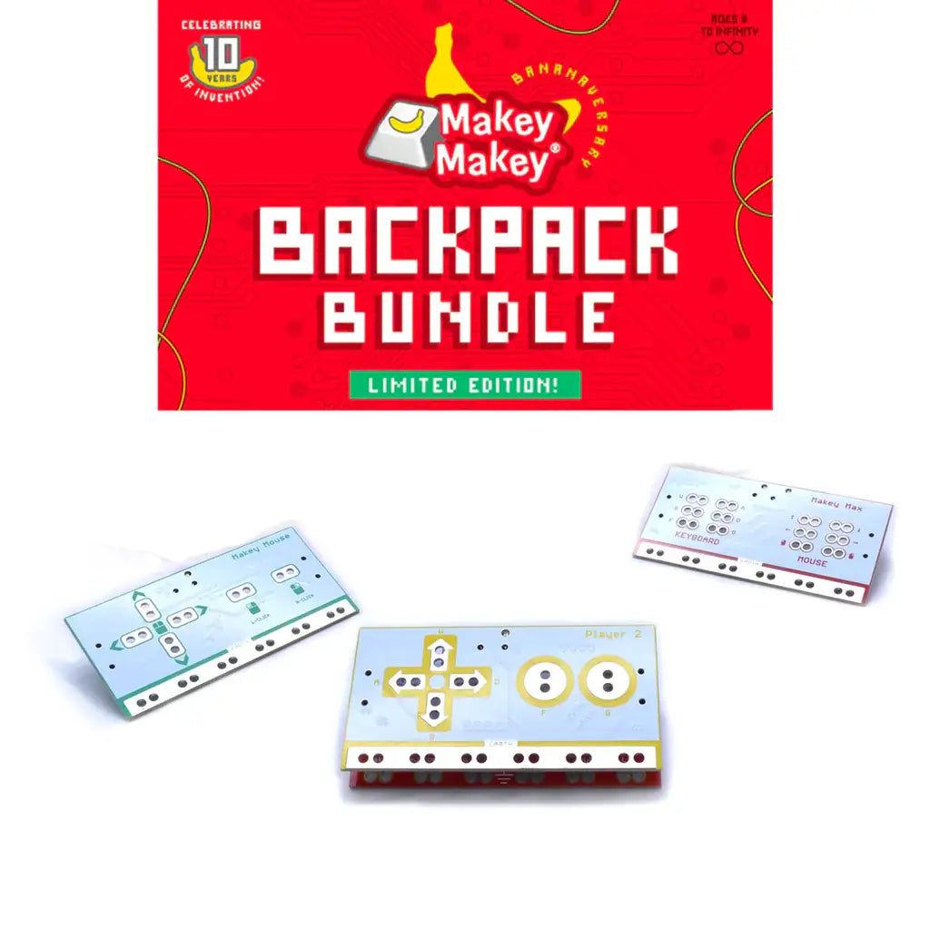 Makey Makey® Backpack Bundle with three innovative backpack boards for creativity and invention.