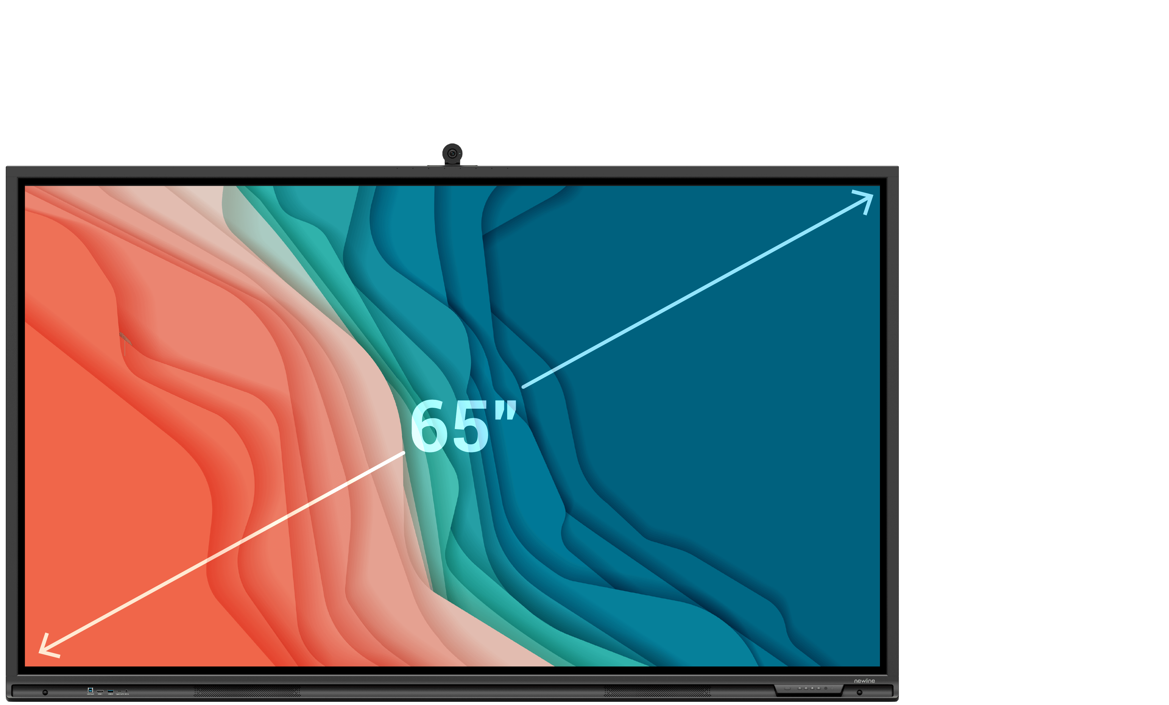Newline Elara 65" 4K Interactive Touchscreen with vibrant wave design and integrated camera.