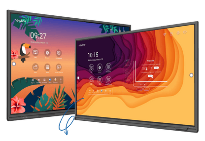 Newline Lyra 98" Touch Screen, 4K UHD display, 20 touch points, and embedded blue light filter for education.