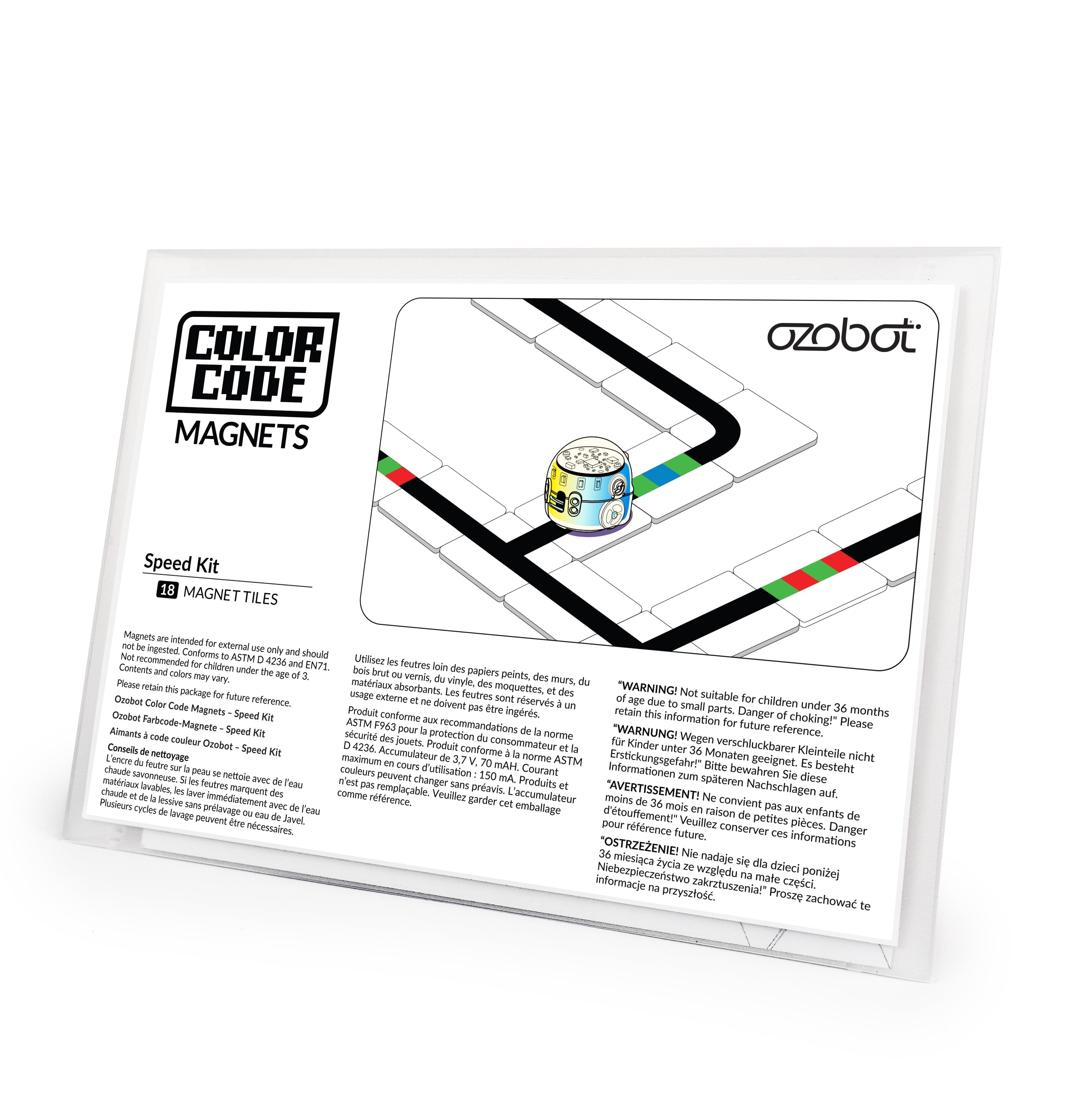 Ozobot Colour Code Magnets Speed Kit with magnet tiles and coding pathway for interactive learning.