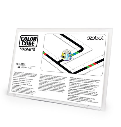 Ozobot Colour Code Magnets Speed Kit with magnet tiles and coding pathway for interactive learning.