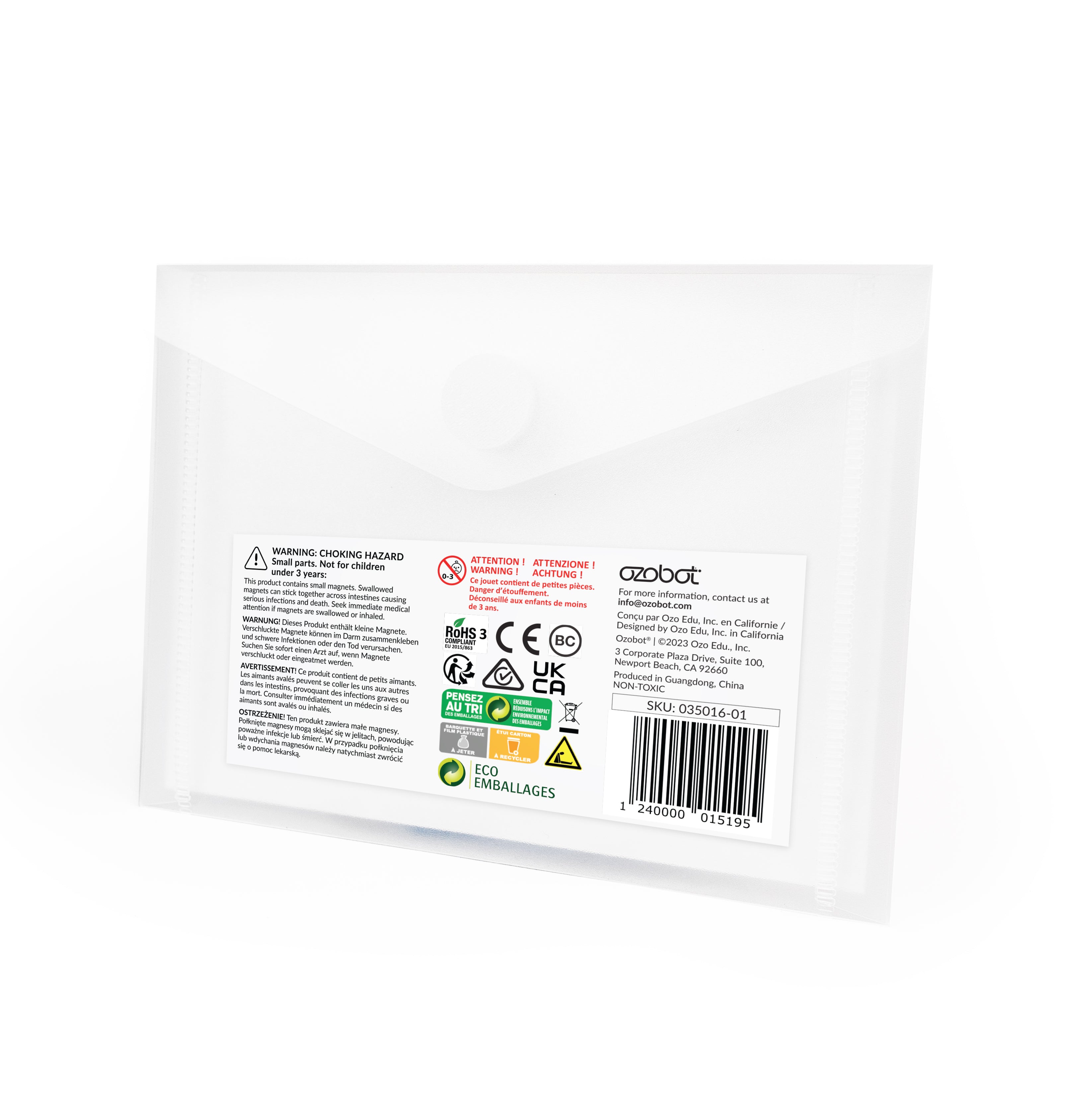 Ozobot Colour Code Magnets Speed Kit packaging with warning labels and product information.