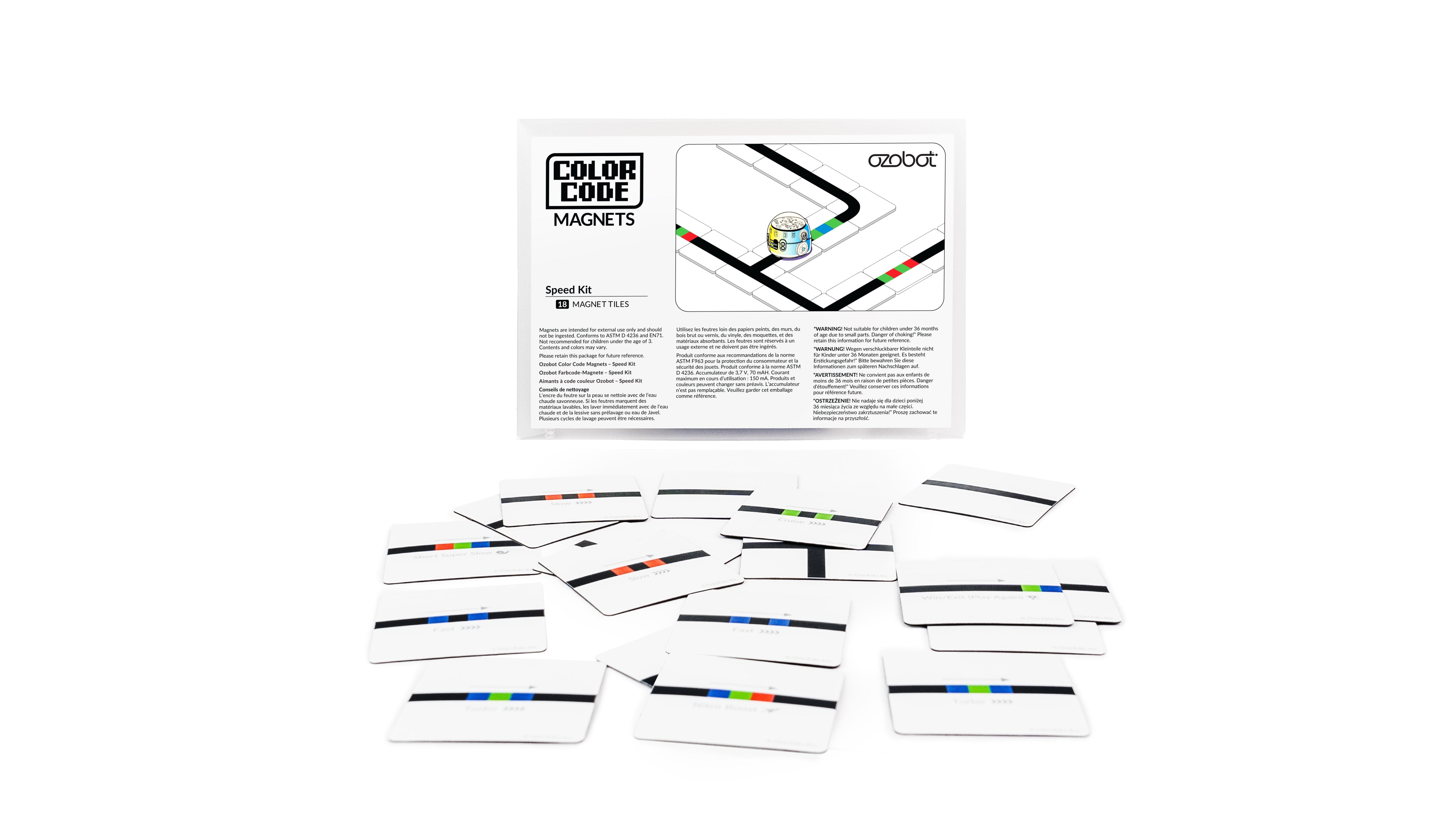 Ozobot Colour Code Magnets Speed Kit puzzle pieces for interactive coding education.