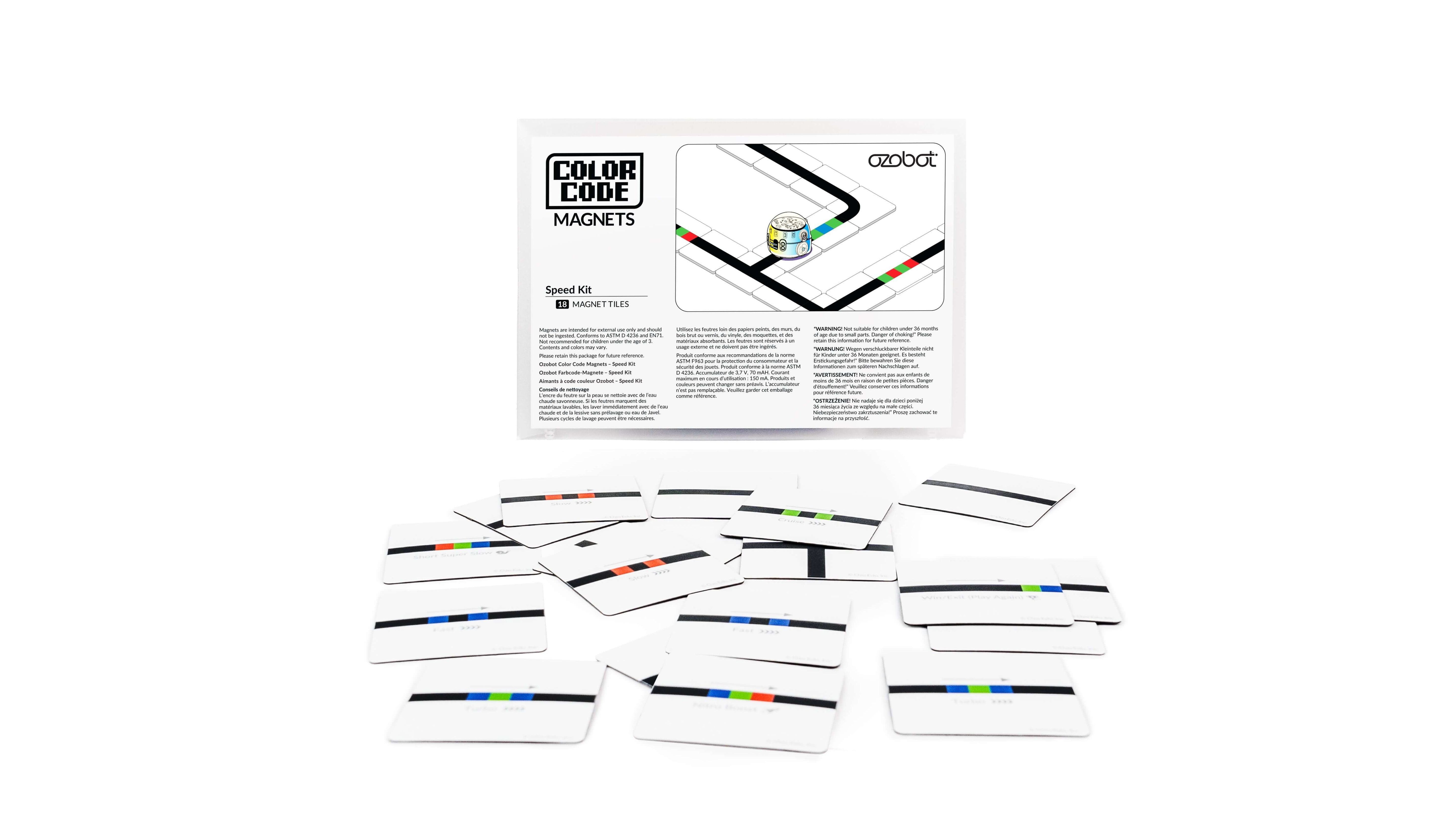 Ozobot Colour Code Magnets Speed Kit puzzle pieces for interactive coding education.