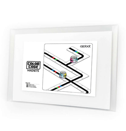 Ozobot Color Code Magnets Base Kit featuring a coding board and colorful puzzle pieces for interactive learning.