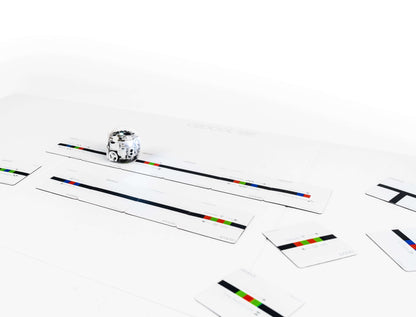 Ozobot Color Code Magnets with Evo robot on a coding mat, showcasing interactive learning and coding principles.