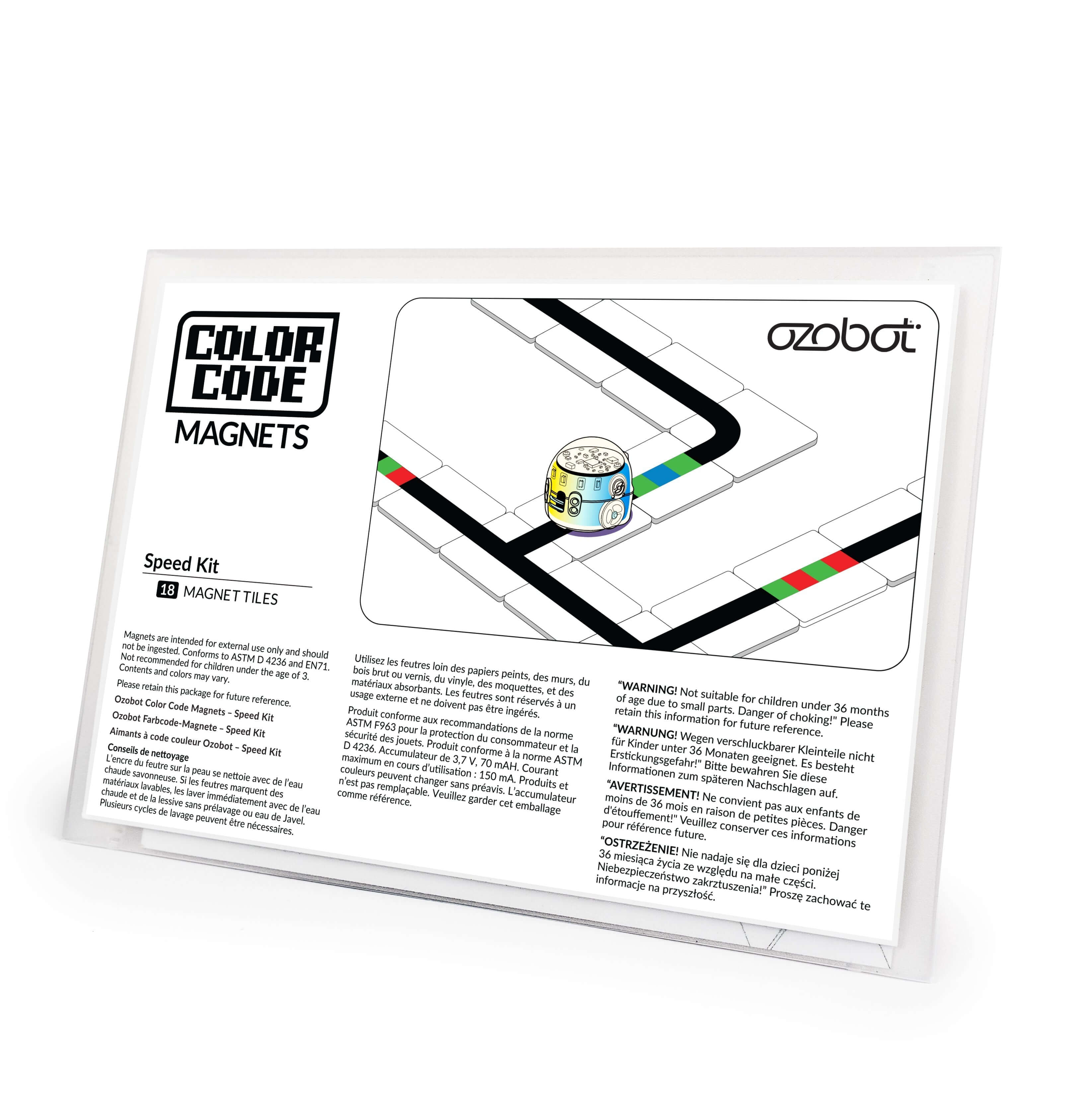Ozobot Colour Code Magnets Speed Kit with magnet tiles and coding pathway for interactive learning.