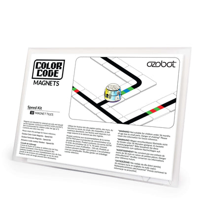 Ozobot Colour Code Magnets Speed Kit with magnet tiles and coding pathway for interactive learning.