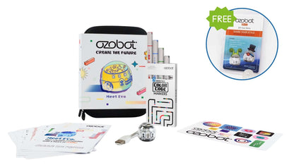 Ozobot Evo and FREE Evo DIY Skins Pack includes coding robot, markers, and design materials for STEM education.