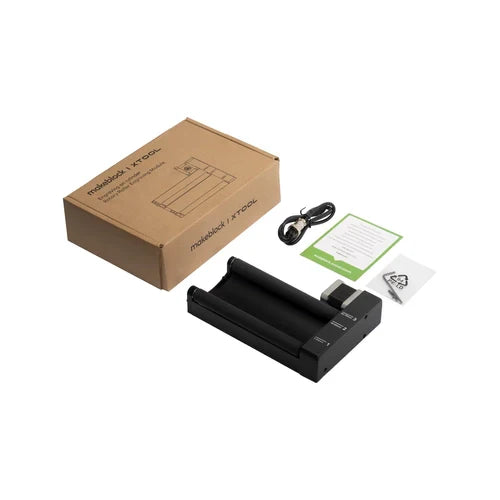 Makeblock Rotary Roller Engraving Module for Laserbox with accessories and packaging, designed for cylindrical engraving projects.