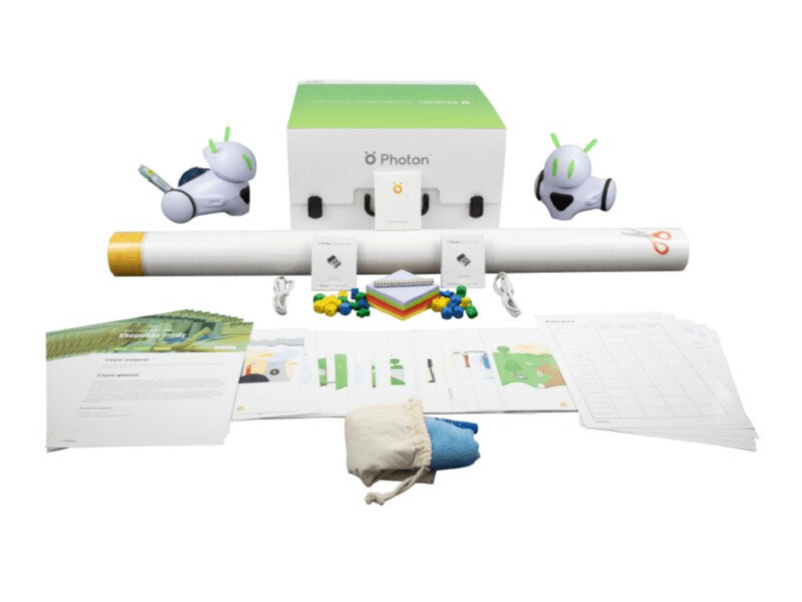Photon Ecology Teaching Kit with learning materials, robots, and resources for promoting environmental respect.