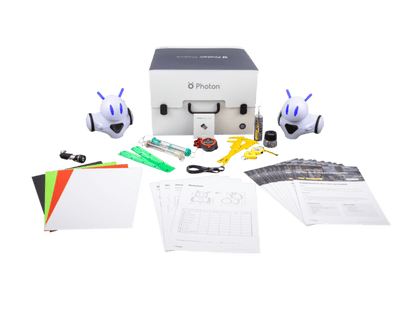 Photon Teaching Kit with robots and materials for engaging physics lessons on motion, force, and energy.