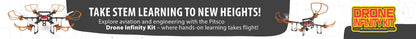 Pitsco Drone Infinity Kit banner promoting STEM learning and engineering through hands-on drone experiences.