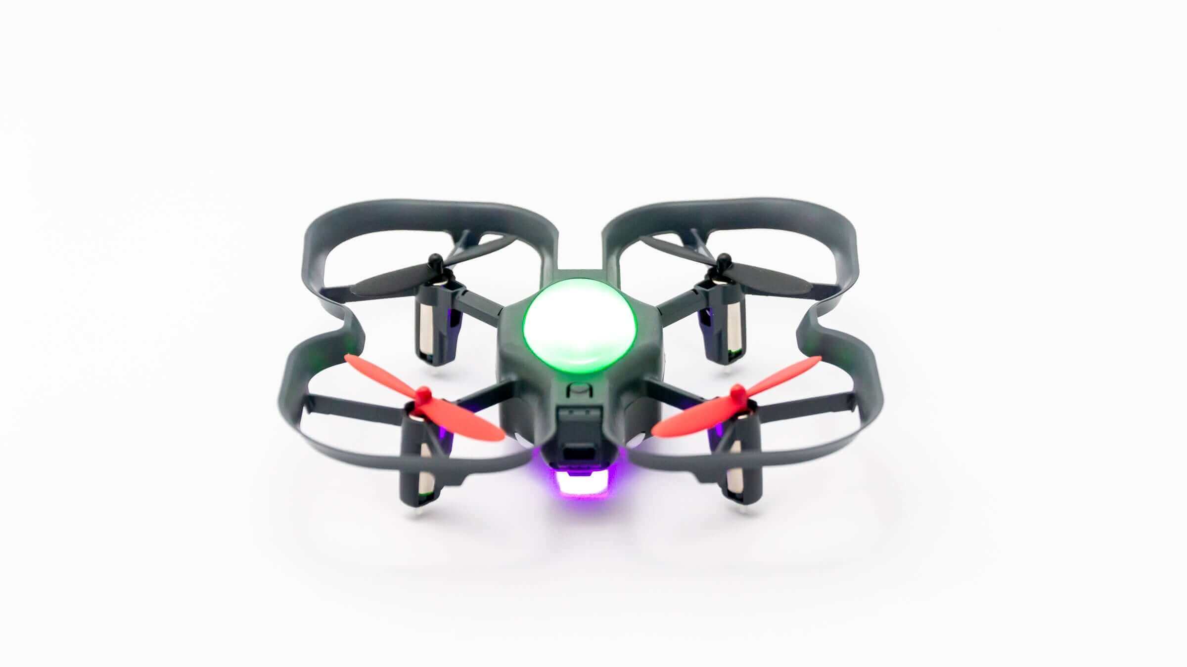 Robolink CoDrone EDU programmable drone showcasing its color sensors and durable frame for classroom learning.