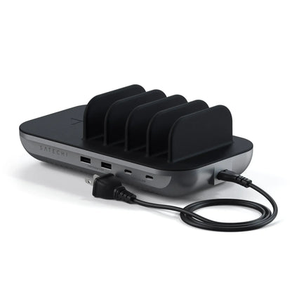 Satechi Dock5 Multi-Device Charging Station with Wireless Charging, featuring USB ports and a sleek design.