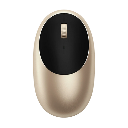 Elegant Satechi M1 Bluetooth Wireless Mouse in gold color, featuring ergonomic design and scroll wheel.