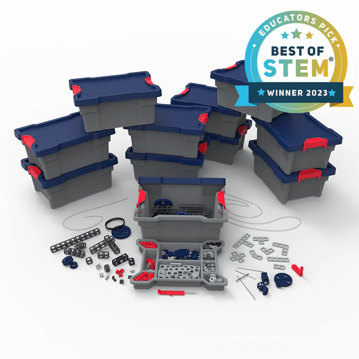 Sphero Blueprint Build Class Pack with storage bins and mechanical parts for hands-on STEM learning.