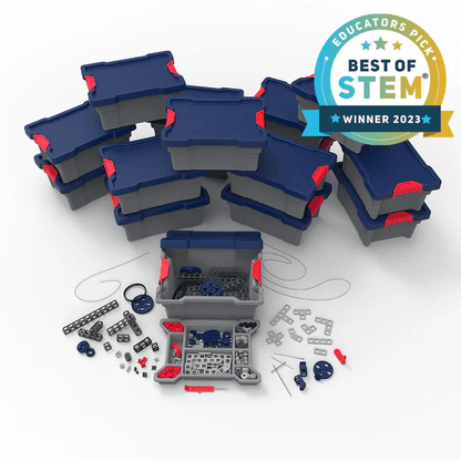 Sphero Blueprint Build Class Pack with storage bins and mechanical parts; STEM educational tools for classrooms.