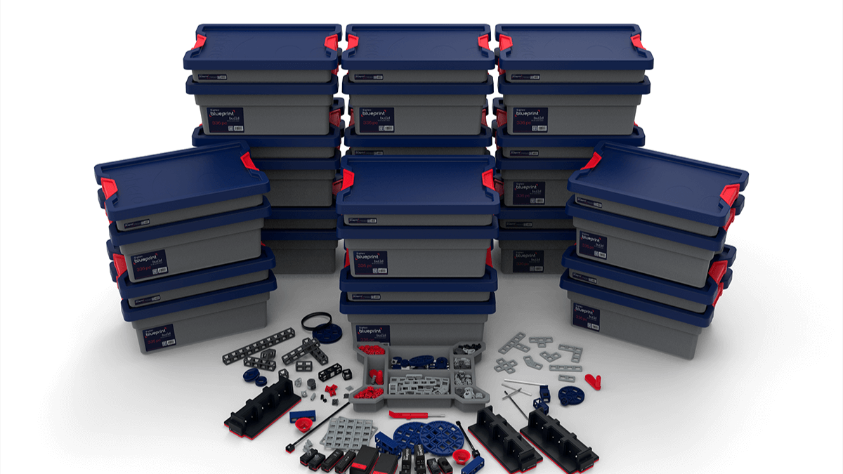 Sphero Blueprint Engineering Class Pack with 15 kits and various engineering components for classroom activities.