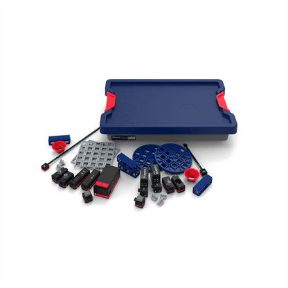 Sphero Blueprint Engineering Kit components including sensors, motors, and a storage tray for hands-on learning.