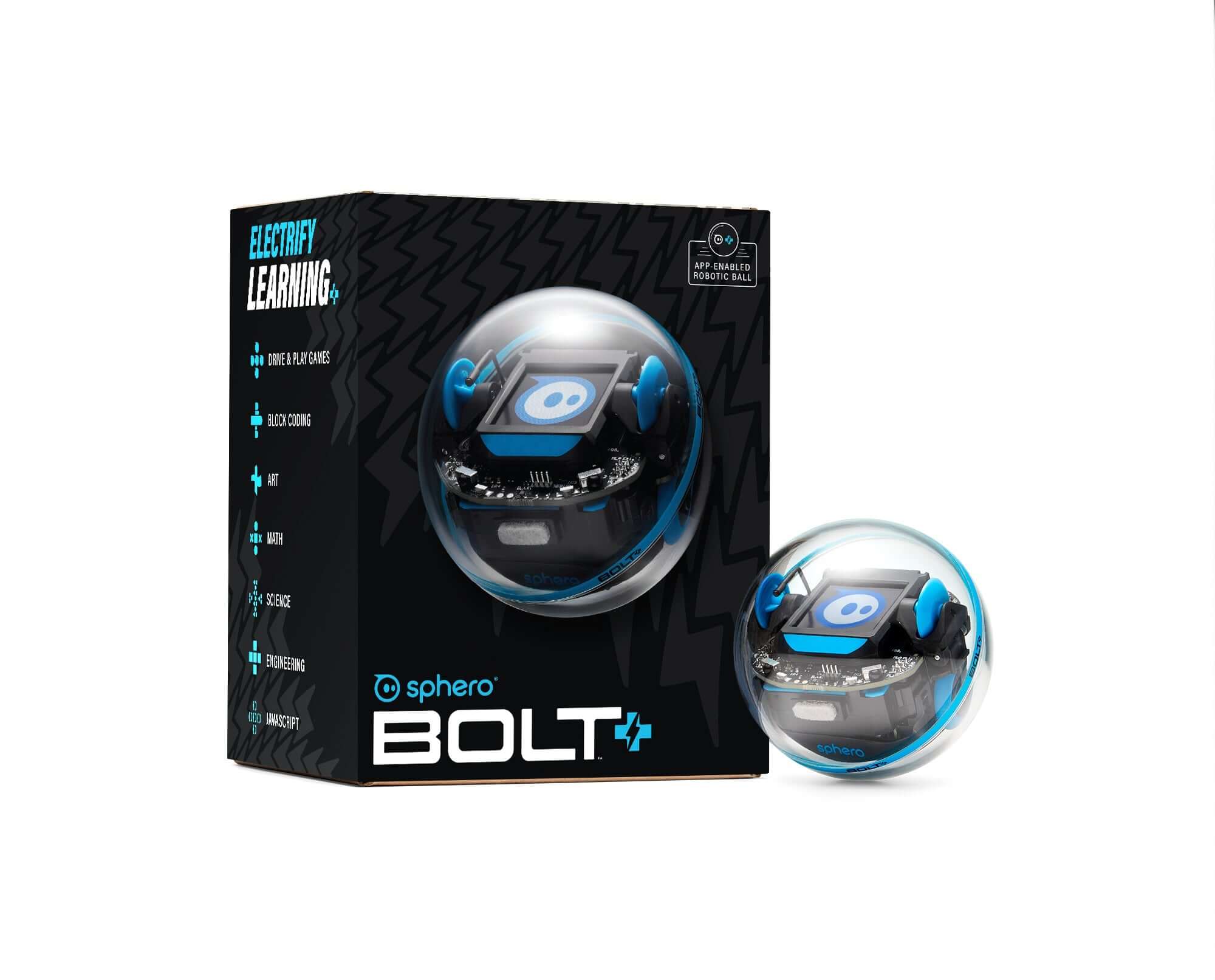Sphero BOLT+ programmable robot showcased with packaging, designed for engaging educational experiences.